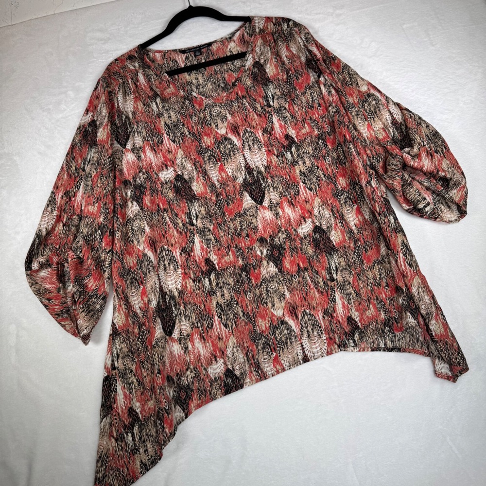 Zac & Rachel Woman Abstract Feather Print Polyester Tunic Top Shirt‎ 2X